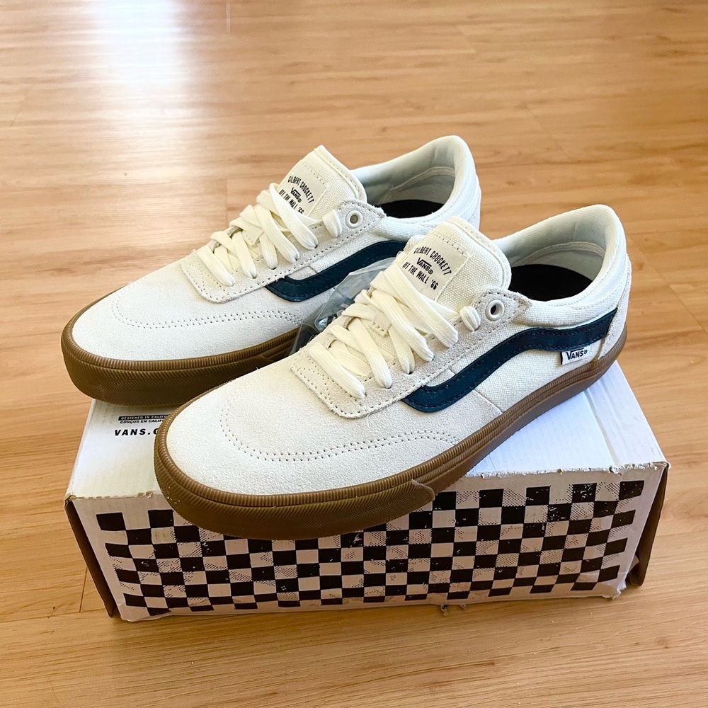 Vans Cream and Blue Athletic Shoes